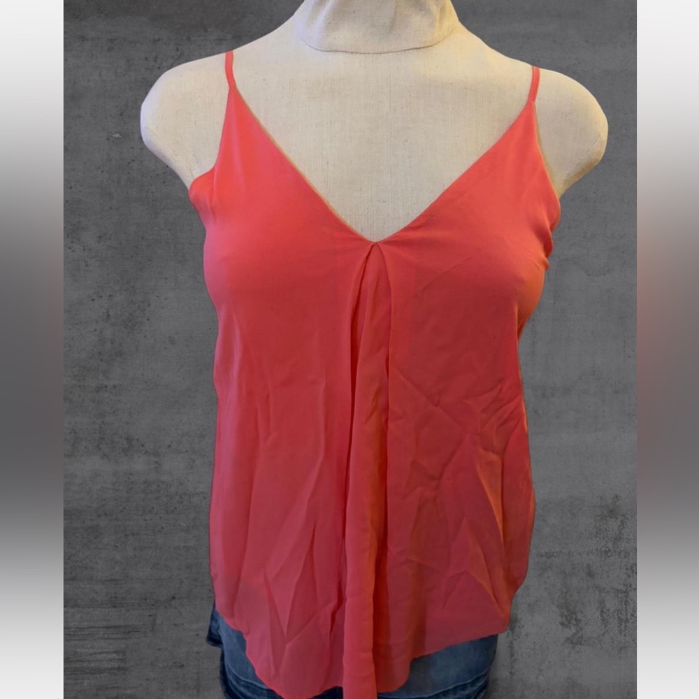 Alice + Olivia Pink Coral Silk V Neck Adjustable Strap Tank Top‎ Blouse